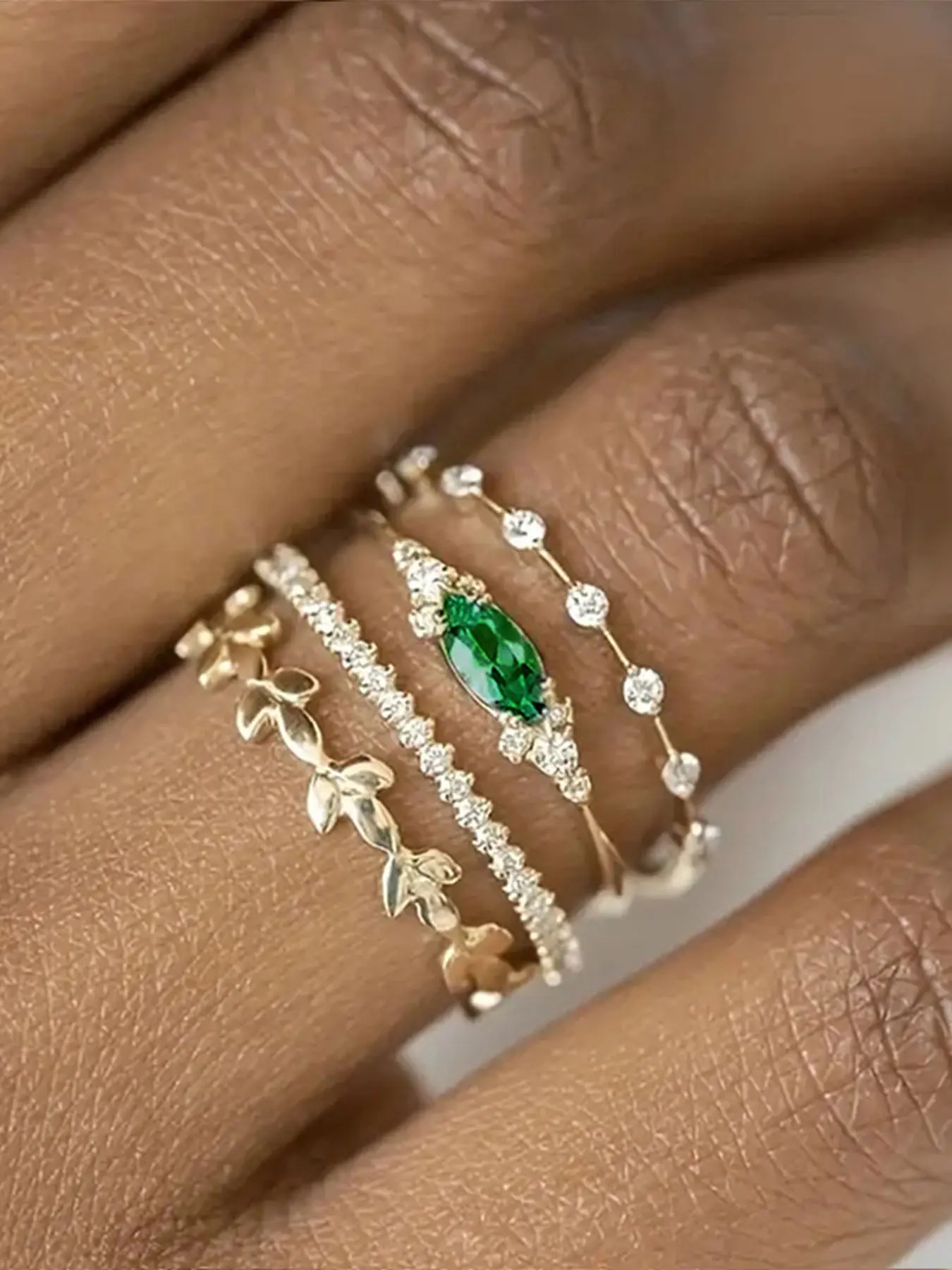 4 Pcs Women's Rings Set, Luxurious Zircon Embedded Stackable Rings, Geometric Design, Elegant Four-Piece Set, Perfect Gift for Her, Statement Multi Ring
