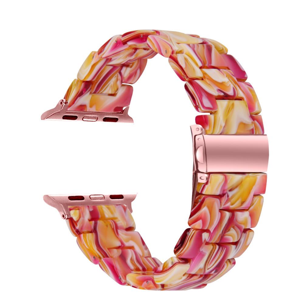 Suitable for s10 transparent watch strap iwatch natural resin three-bead metal double-button watch chain