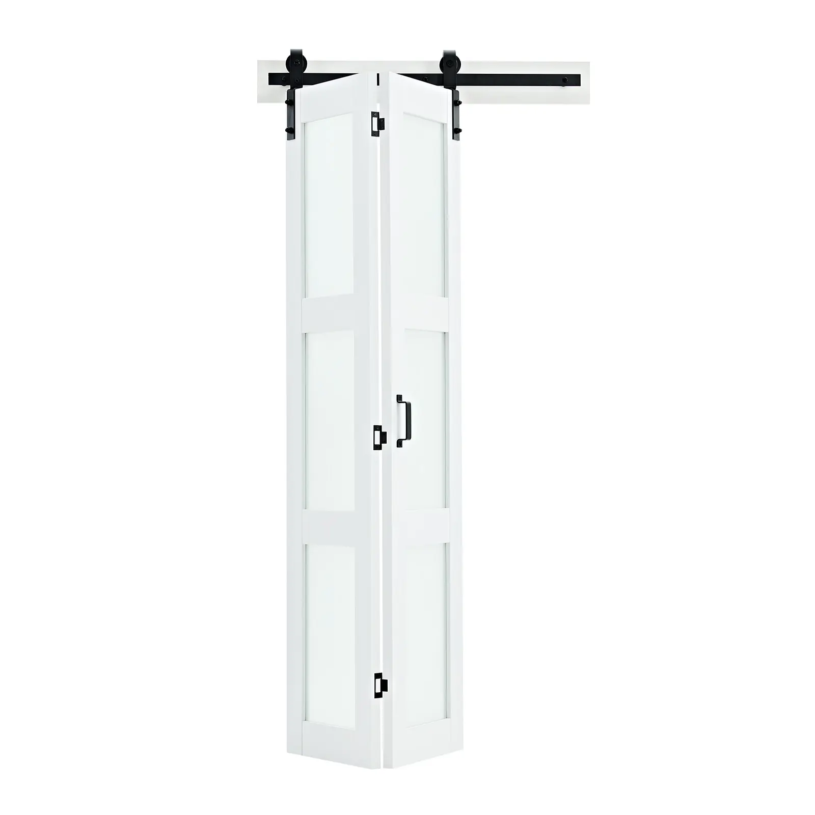 Bifold Barn Door, MDF with Tempered Glass Bi Fold Sliding Closet Doors, MDF + Tempered Glass Construction, Space-Saving Design, Hardware Kit Included, Easy Installation