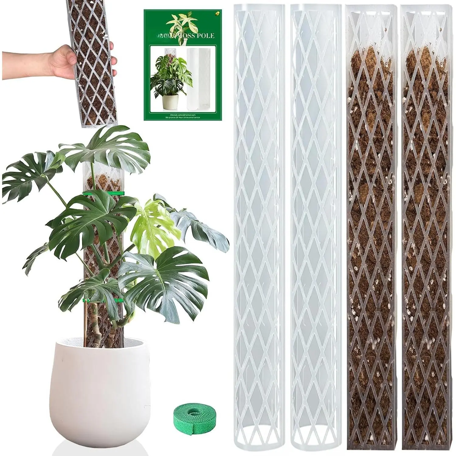 Monstera Moss Pole 4 count Plastic Moss Pole for Climbing  Work with Sphagnum Moss 16 Inch D Shaped Poles Indoor  Support, White