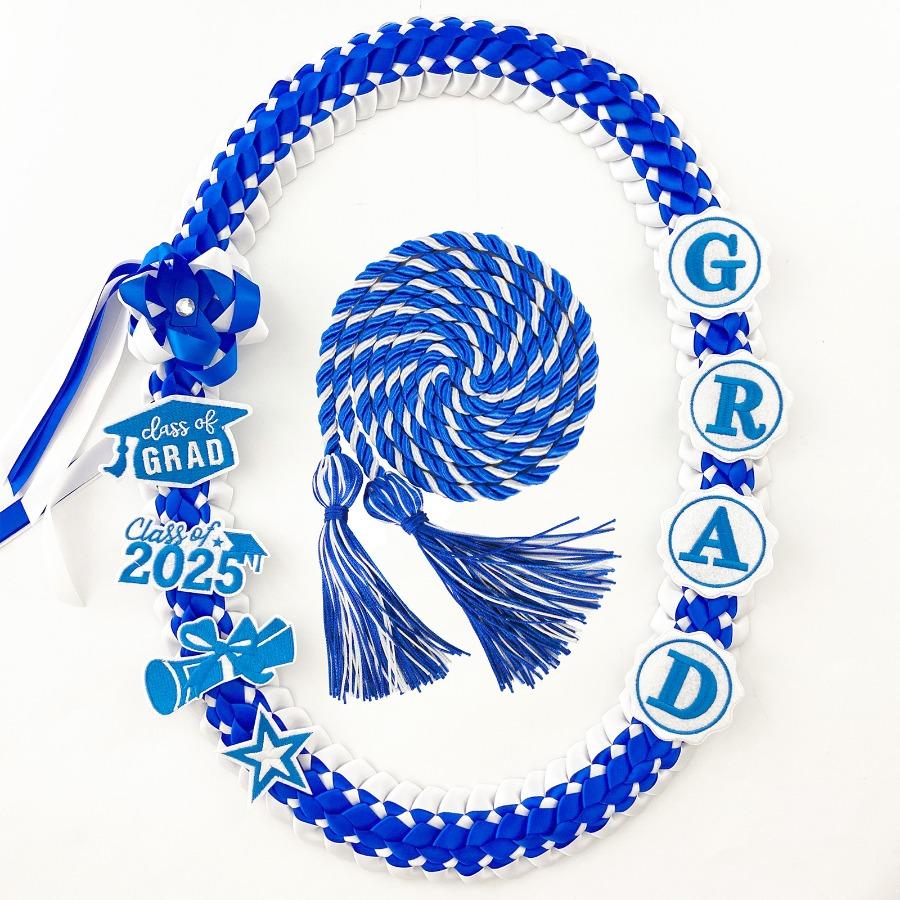 Graduation Leis Class of 2026 Grad Ribbon Double Braided Necklace with Graduation Cap 2026 GRAD Patches Handmade Leis Grad Gifts for Graduates Senior College Students Daughter Couples for Graduation Ceremony Party Celebration with Honor Rope Set