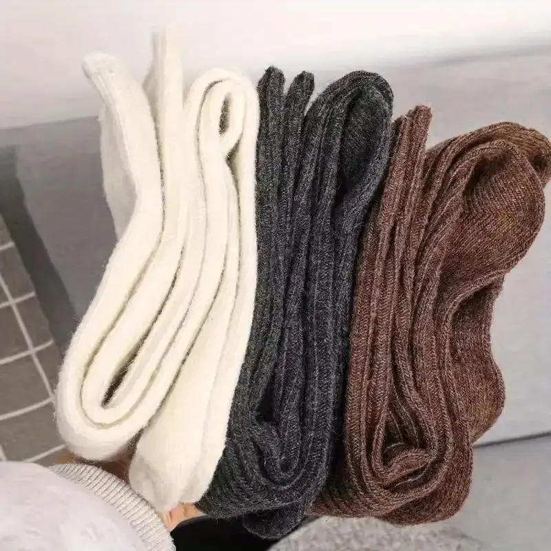 Women's 5-Pair Thick Cute Slim-Fit Solid Color Calf Boot Socks with Side Stripes, Textured Casual Lady Socks, Baroque Glamorous Funky Fashion Basics, Machine Washable Fall-Winter Necessities