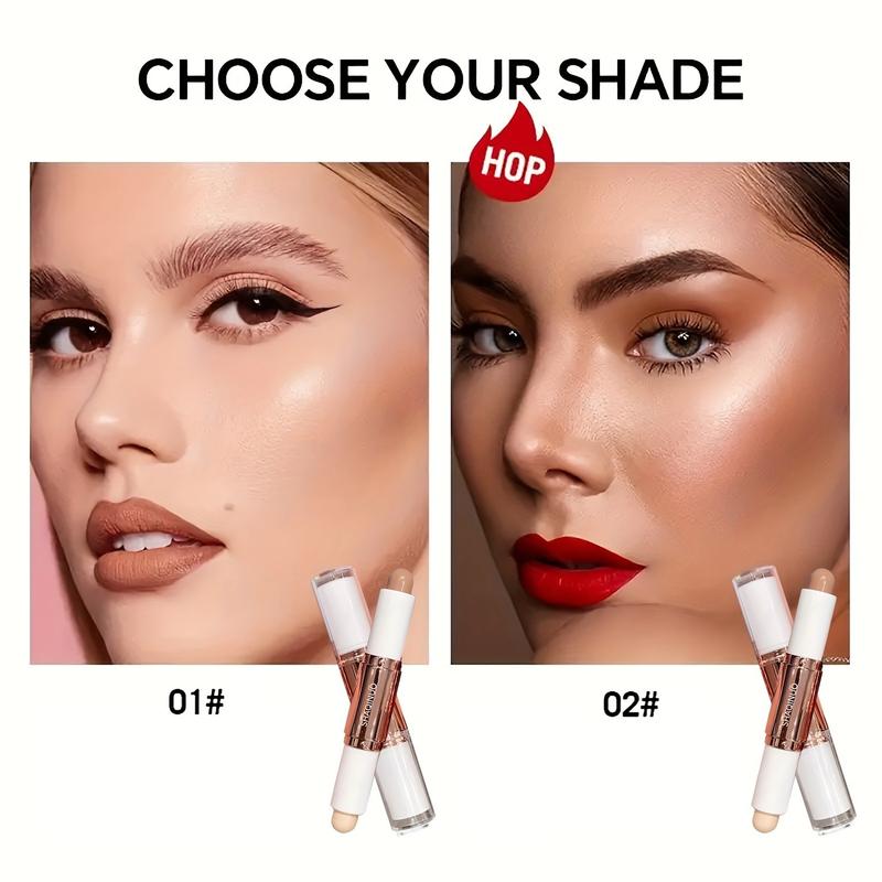 Double-Ended Highlighter Contour Stick, Long-Lasting Natural Finish, Waterproof Sweatproof, Buildable Coverage, Multi-Purpose Face Makeup
