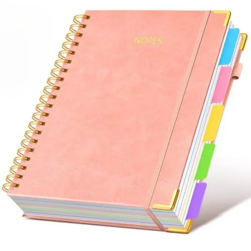 A5 Faux Leather Spiral Bound Notebook - 300 Pages Thick Binding, 5-Subject College Ruled Notebook, Detachable Inner Pages, Suitable for School, University, Office, Diary, Planning, Spiral Notebook Journal