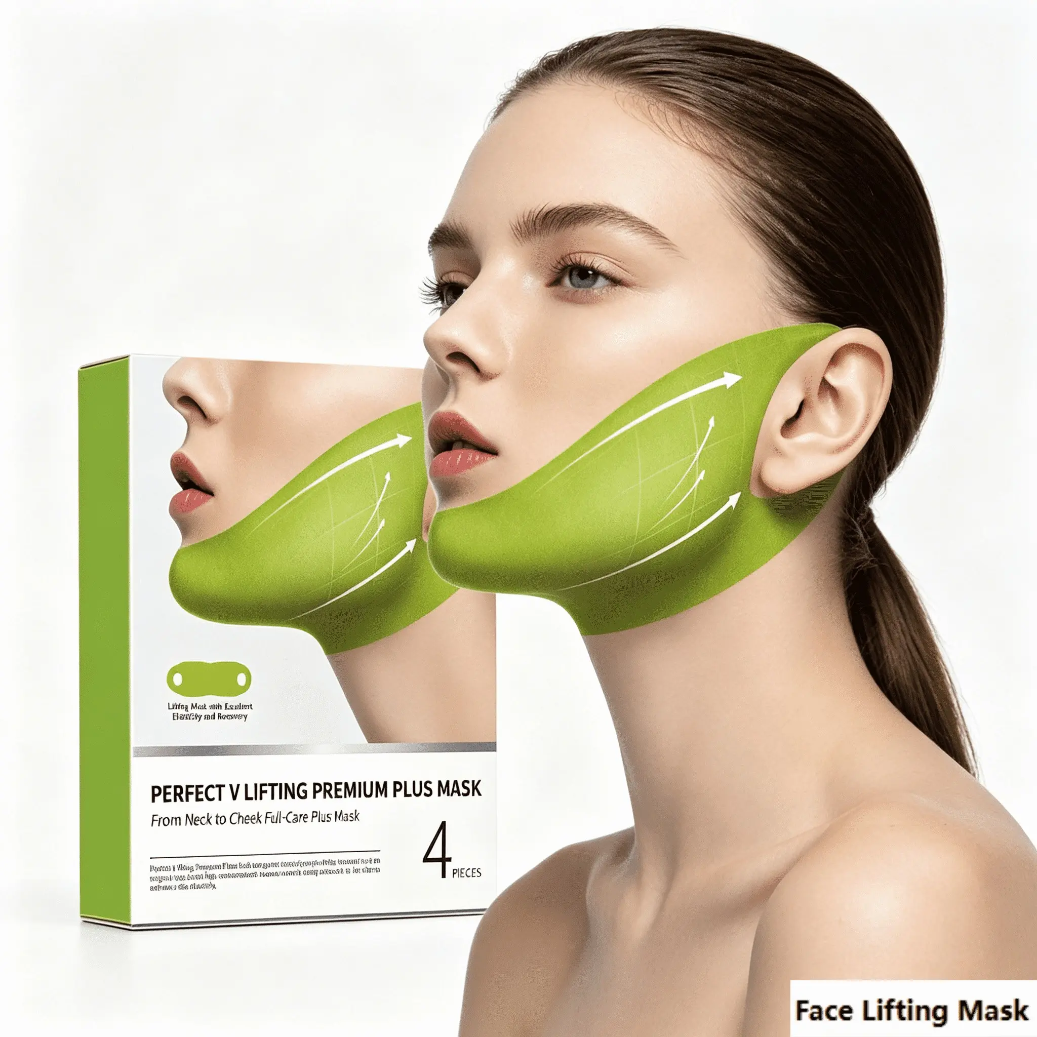 Ear-Hook V Shaped Lifting Mask, Cactus Collagen, Improves Facial Sagging, Firming, Tightens Jaw Contour, for Women, Nylon Fabric + Hydrogel
