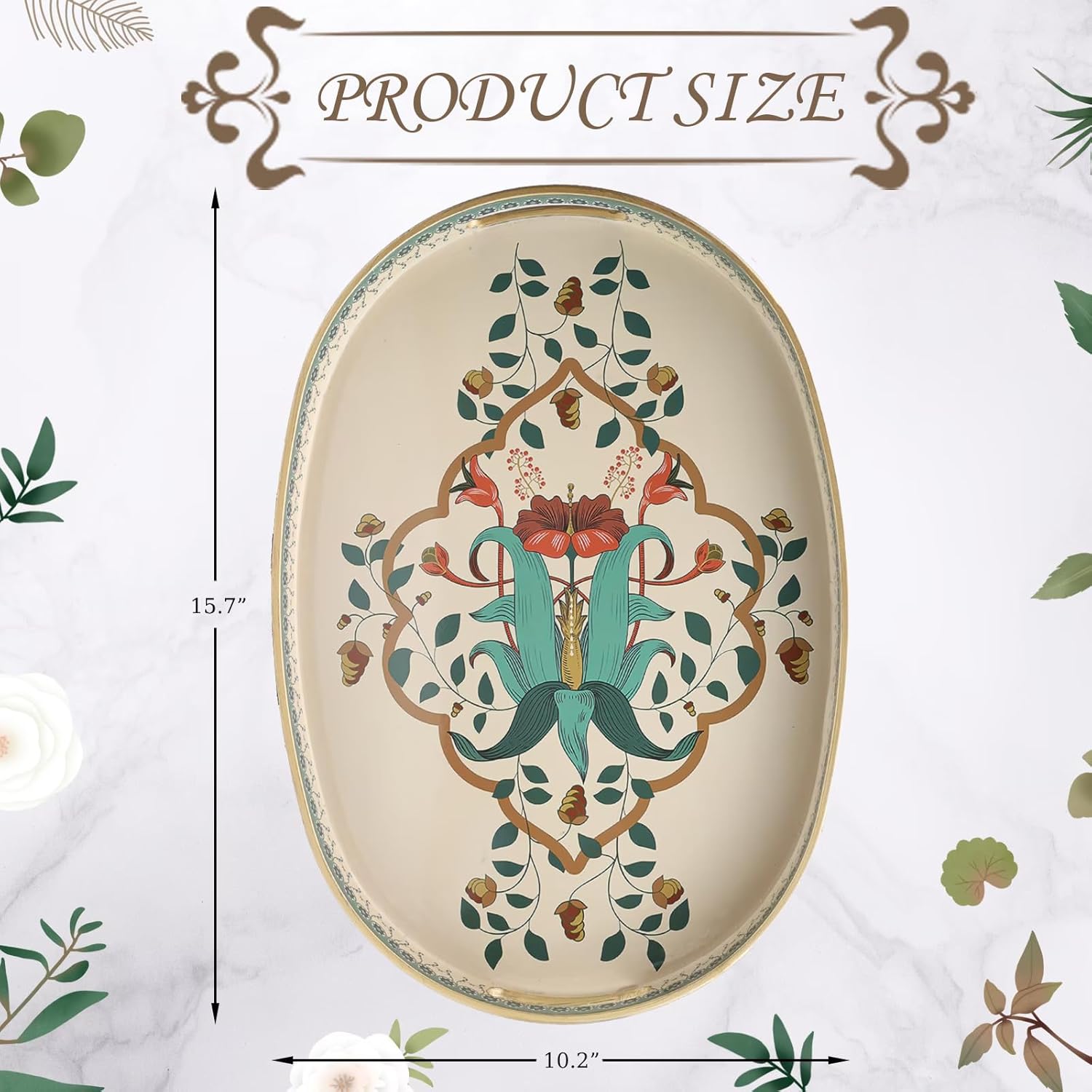 Oval Plastic Serving Tray with Handles, Elegant Decorative Tray for Coffee Table, Ottoman, Living Room, Kitchen, Outdoor Use.10"*16"*1.4" A