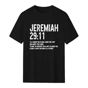 Jeremiah 29:11 Bible Verse Inspirational Scripture Distressed Text Graphic T-Shirt, Crew Neck Short Sleeve Religious Christian Faith Casual Tee Top