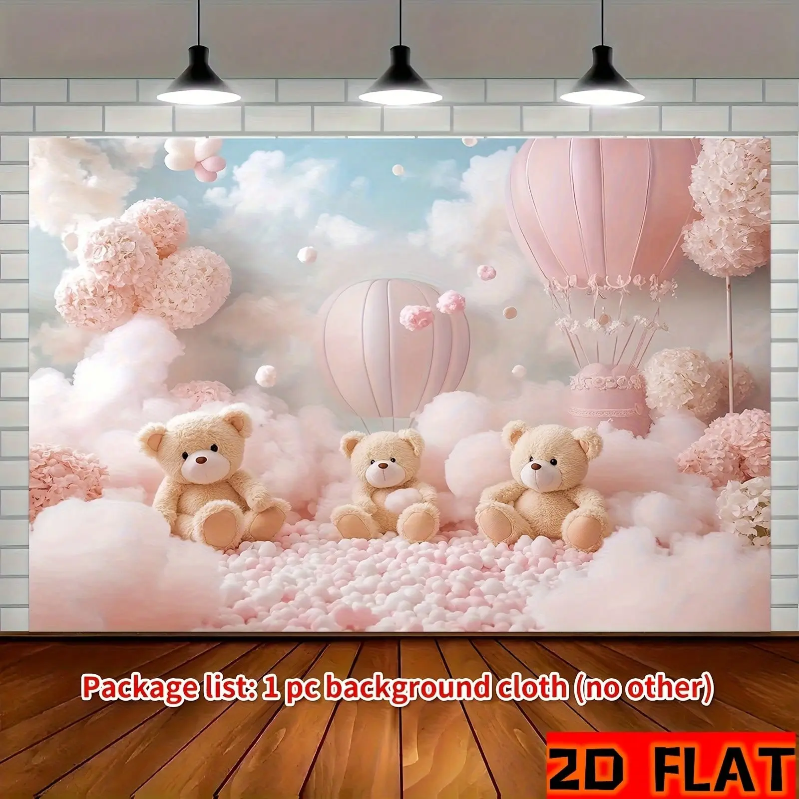 2D Flat, 2D Flat Banner 1pc Pink Teddy Bears Hot Air Balloons Cloud Dreamy Background For Baby Shower Newborn Photography Kids Room Decor, 2D Flat, Home Decor, Room Decor, Wall Decor, Birthday Backdrop, Party Backdrop, Wall Hanging, Photo Booth Backdrop,