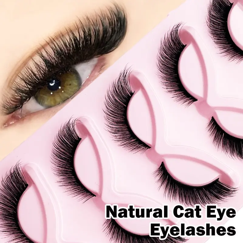 5 Pairs Fluffy Lashes Cat Eye False Eyelashes Manga Eyelashes Soft 3d Faux Mink Eyelashes Natural Makeup,Gift For Women & Girl, False Eyelashes Natural,Ultra-Light,Long-Lasting