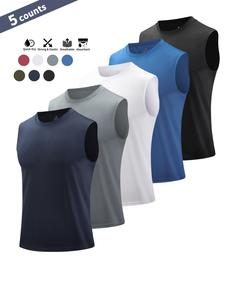 men's solid round neck sports vest, breathable comfortable quick drying tank top for running outdoor exercise basketball training, sport & outdoor clothing for summer, gym clothing, sport jersey, activewear, fathersdaygift