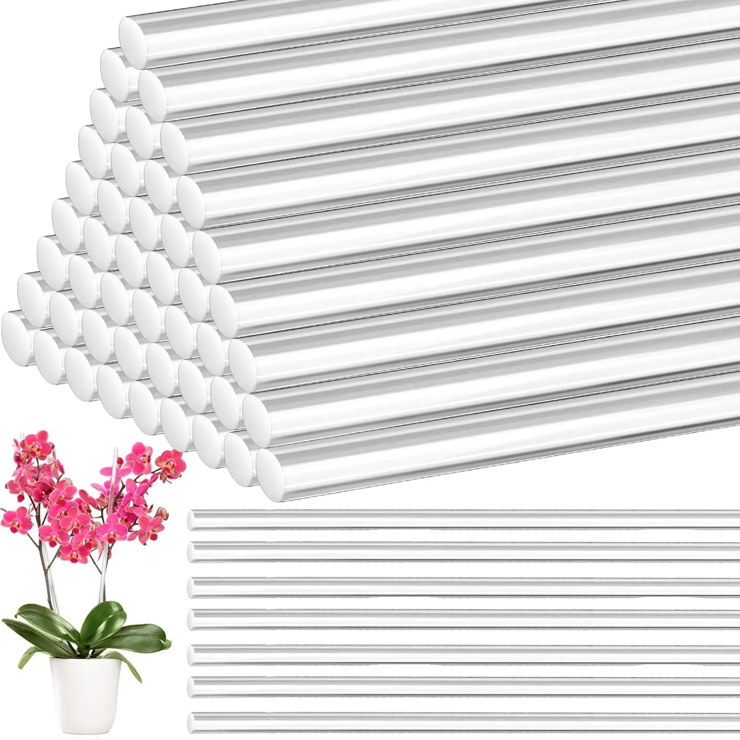 50 Pcs 17.3 Inch Acrylic Plant Stakes, Clear Garden Orchid Sticks Rods for DIY Projects, Sturdy Potted Plant Support Stakes Holder for Single Stem Flowers, Indoor and Outdoor Plants