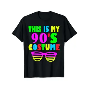 [100% Cotton] 100% Cotton Men's 80s 90s Retro Costume T-Shirt - Cotton Loose Fit Nostalgic Slogan Tee for 80's & 90's Theme Parties, Role-Play Costumes & Casual Wear - Hand Washable Vintage Party Outfit for 80s/90s Birthyears (This Is My 90-s Costume)