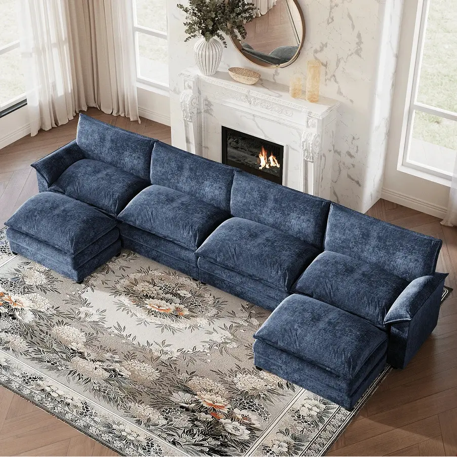 U-Shaped 6-Seater Sofa, Multi-Person Modular Sofa, Convertible Large Couch Living Room