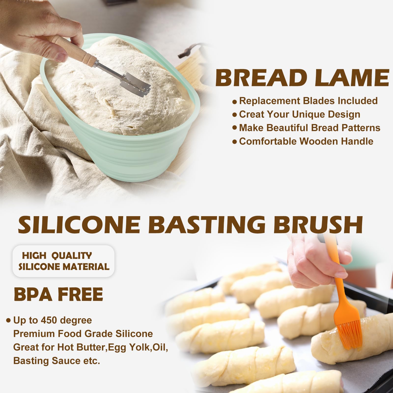 Silicone Bread Basket Set, 1 Set Including Round Bread Basket, Oval Bread Basket & Baking Tools, Complete Set for Bread Making with Tools, Sourdough Proofing Basket, Baking Accessories