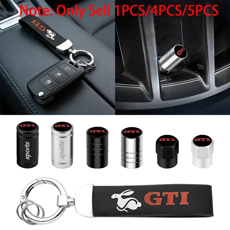 1/4/5Pcs GTI Logo Emblem Metal Car Wheel Tire Valve Caps Tyre Rim Air Stem Covers Leather Car Keychain Key Ring Car Key Holder For Volkswagen VW Golf 4 5 6 7 8 Polo Jetta Tiguan Passat T-Roc MK2 MK4 MK5 MK6 MK7 GTI Automotive Styling Accessories
