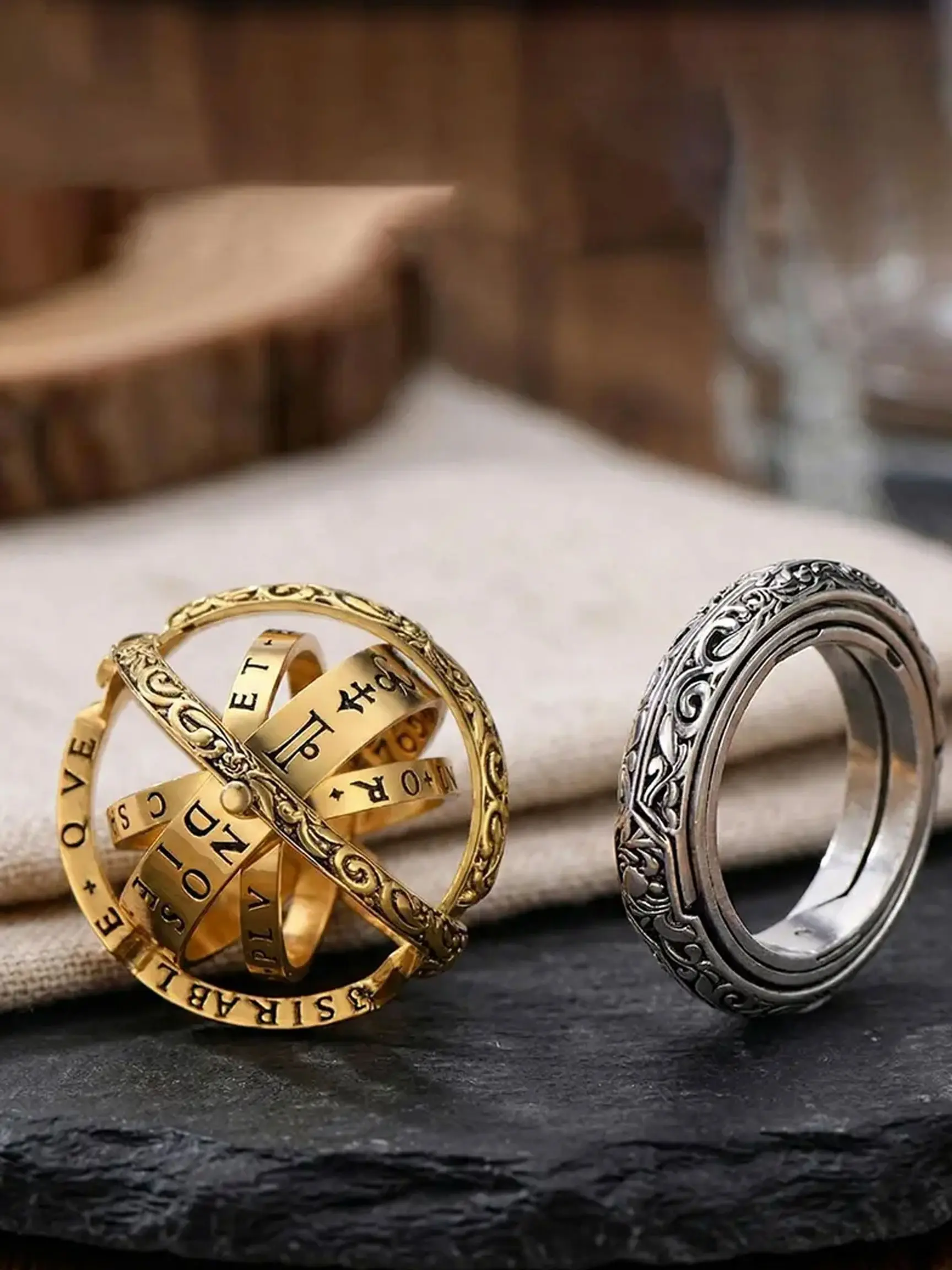 Astronomical Ball Deformation Ring, Universe Ring, Rotatable Folding Stress Relief Finger Spinner Ring, Special Gift for Men or Women