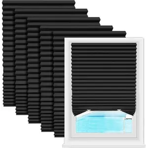 6 Pack Window Blackout Shades, 100% Shading Cordless Light Filtering Pleated Paper Shades, 36 in x 72 in, Fits Windows 19”- 36”, Black
