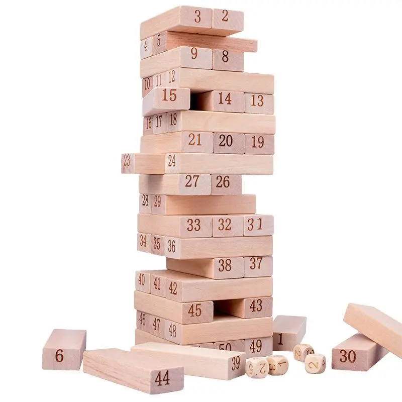 Classic Wooden Stacking Tower Game, 54 Hardwood Blocks (2.95 × 0.98 × 0.59 In), Tumbling Balance Game, Board Game, Family Tabletop Game, Tabletop Games, Indoor Outdoor Yard & Party Game, Portable Travel Game for Game Night & Group Fun