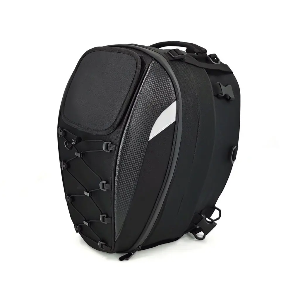 Waterproof Motorcycle Rear Seat Tail Bag, Carbon Fiber Texture, Reflective Trim, Adjustable Buckles, Universal Storage for Sport Bikes, Motorcycle Accessory