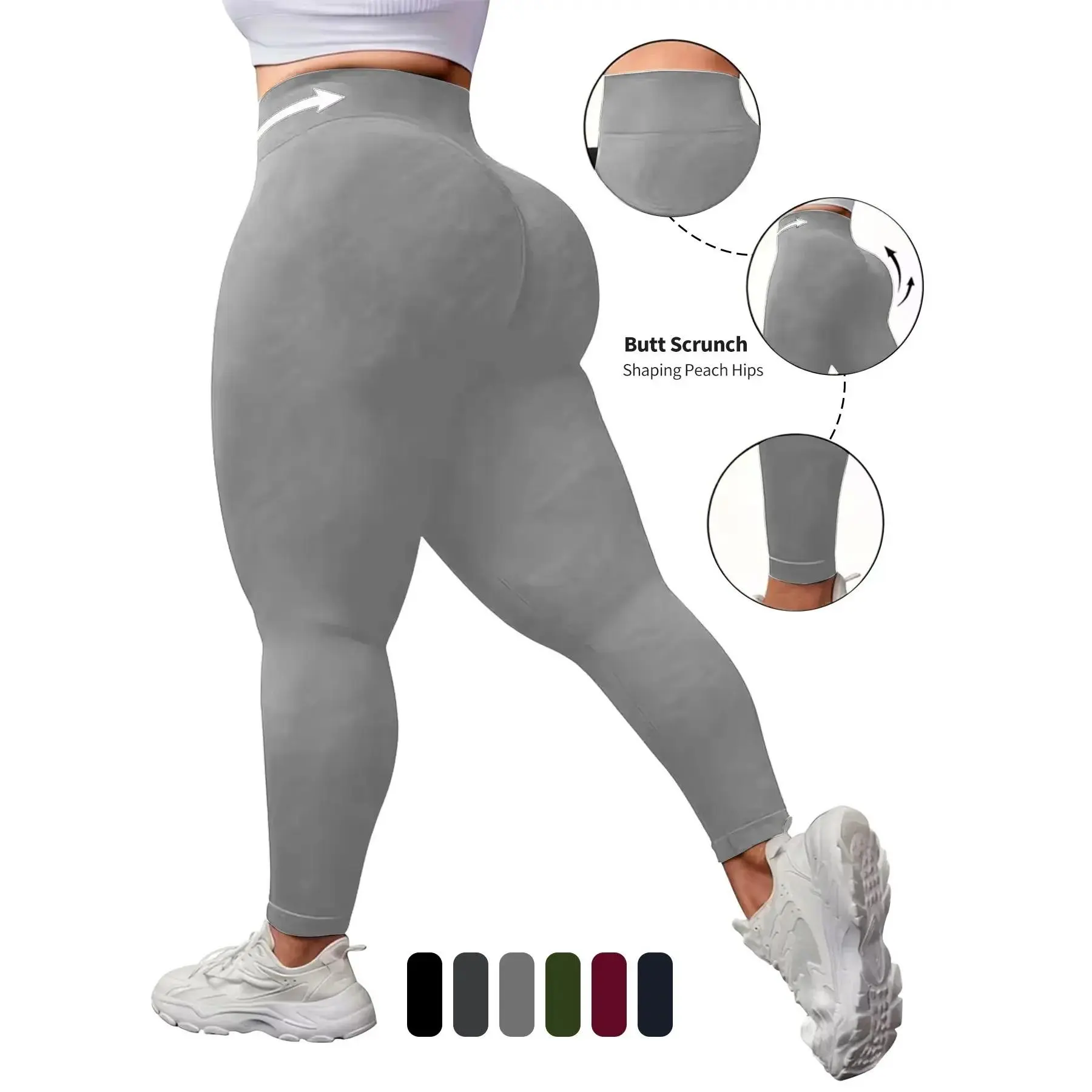Plus Size High Waist Yoga Pants, 9-Inch Belly Control Tight Sportswear, Elastic Shaping Fitness Tights, Slimming Casual Workout Glute Enhancing Leggings