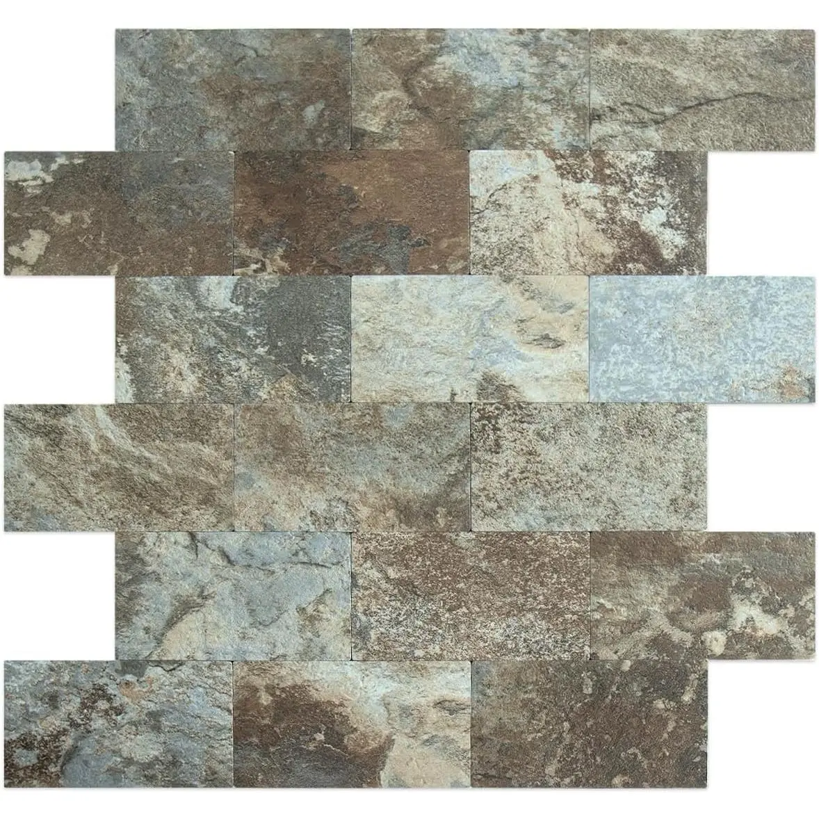 DICOFUN 12"x12" Beige Brown Slate Thick PVC Peel and Stick Backsplash Tiles, 1 Sheet Self Adhesive Subway Wall Tile for Kitchen & Bathroom Backsplash