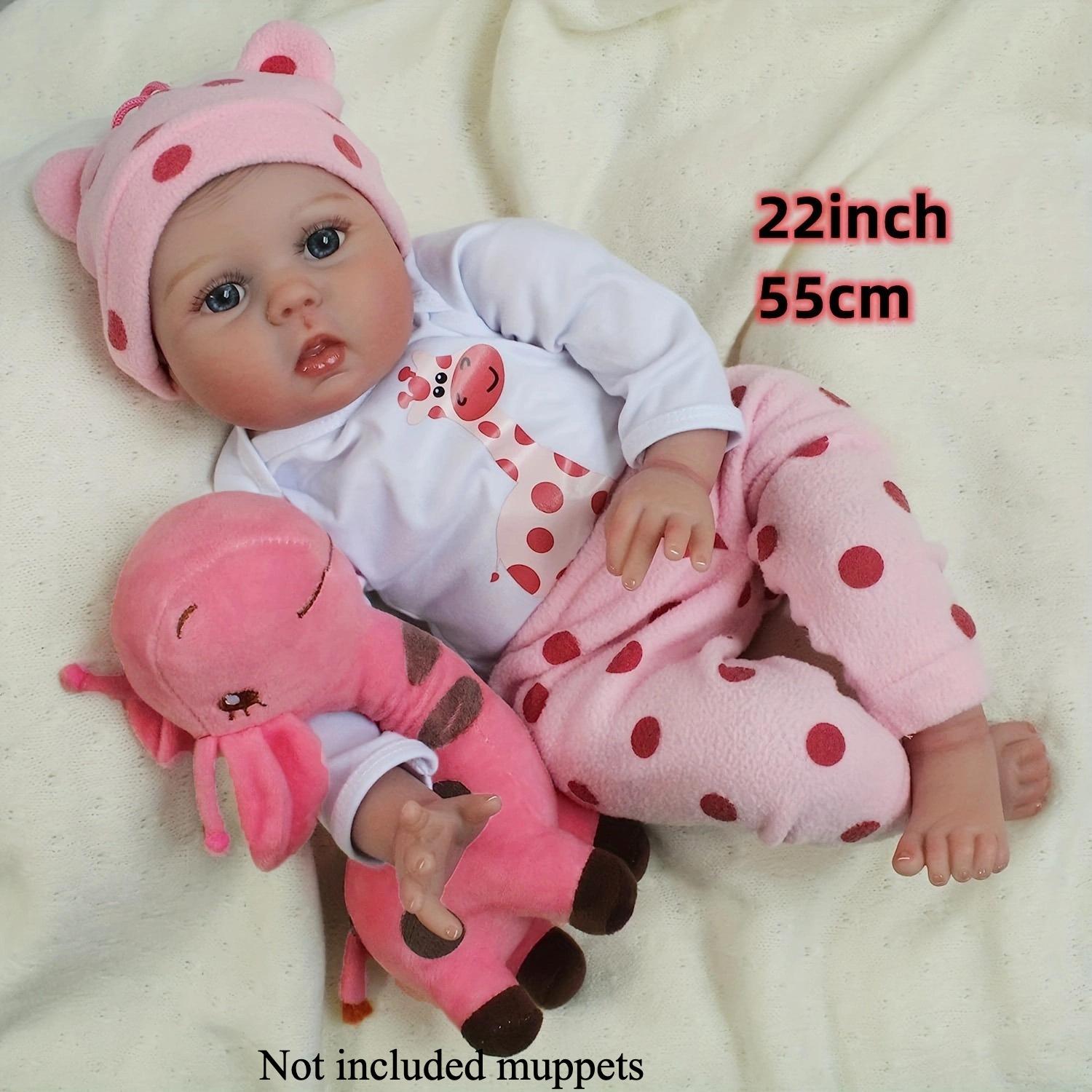 TopLink Reborn Baby Dolls 22inch 55cm Realistic Newborn Bebe Girl Soft Vinyl Baby Dolls Toy with Plush Pink Giraffe for 3+ Kids Christmas Gift