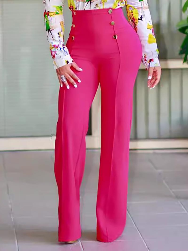 Women's Plain Double Button High Waist Pants, Chic Casual Zipper Back Trousers for Spring & Fall, Fashion Women's Bottoms for Daily Wear