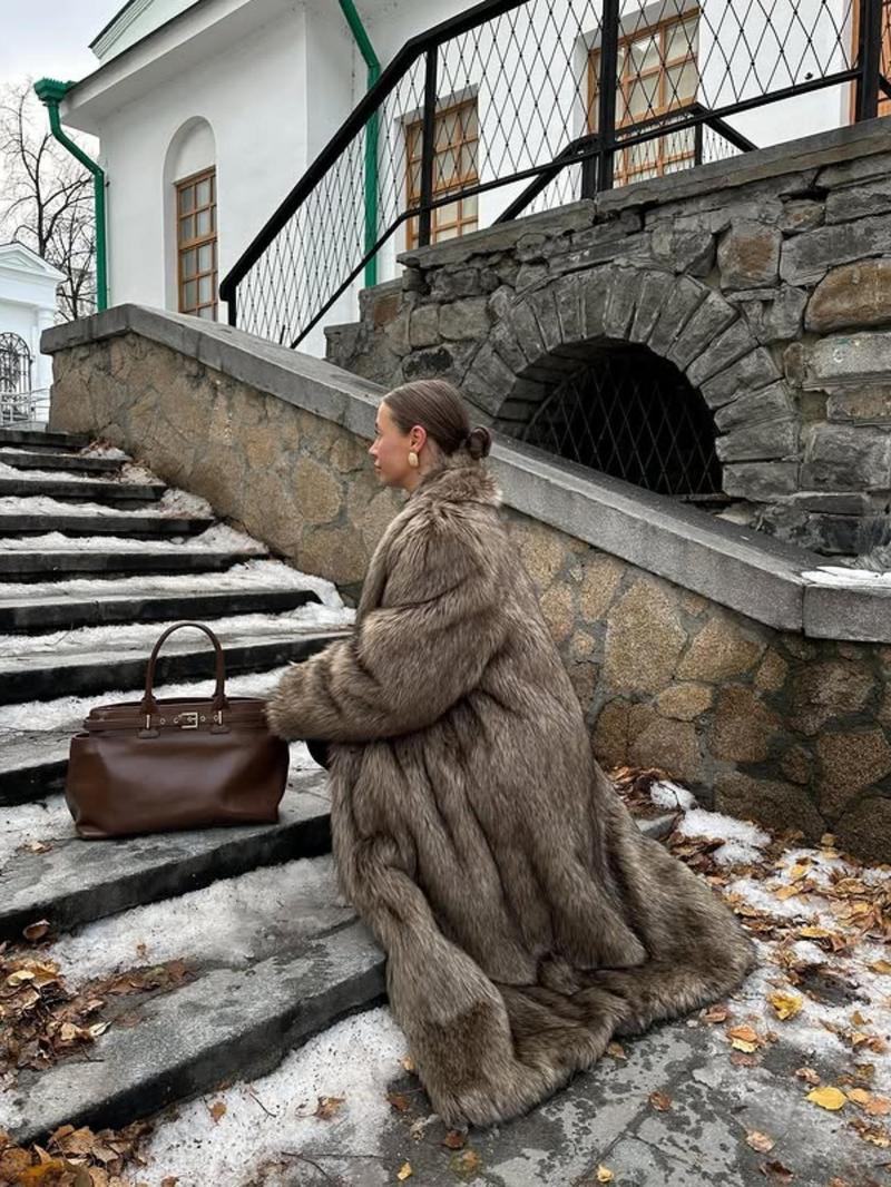 Women's Solid Color Open Faux Fur Coat, Loose Fit Jacket, Elegant Long Sleeve Waterfall Collar Outerwear for Fall & Winter, Women's Clothing for Daily Wear, Clothing for Women