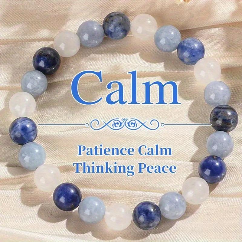 1Count 8mm Natural Sne Bead Bracelet - Elastic Design, "Quiet" Pendant, Blue and White Snes,Reliable for Daily Life and Holiday Celebrations, Attracts Wealth And Good, Holiday Bracelet| Quiet Pendant| Elastic Bracelet