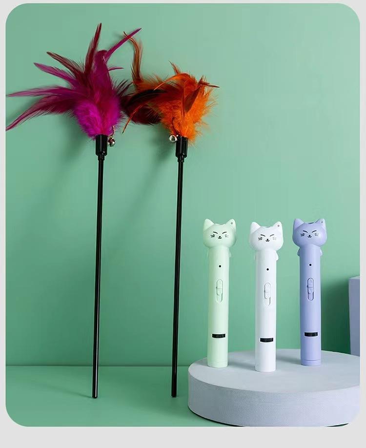 Multi-Function Cat Teaser Wand With Laser & Feather, Rechargeable Interactive Cat Toy With 5 Laser Patterns, Detachable Feather With Bell, Type-C Charging Wand For Indoor Cats, Daily Enrichment Play For Kittens & Adult Cats