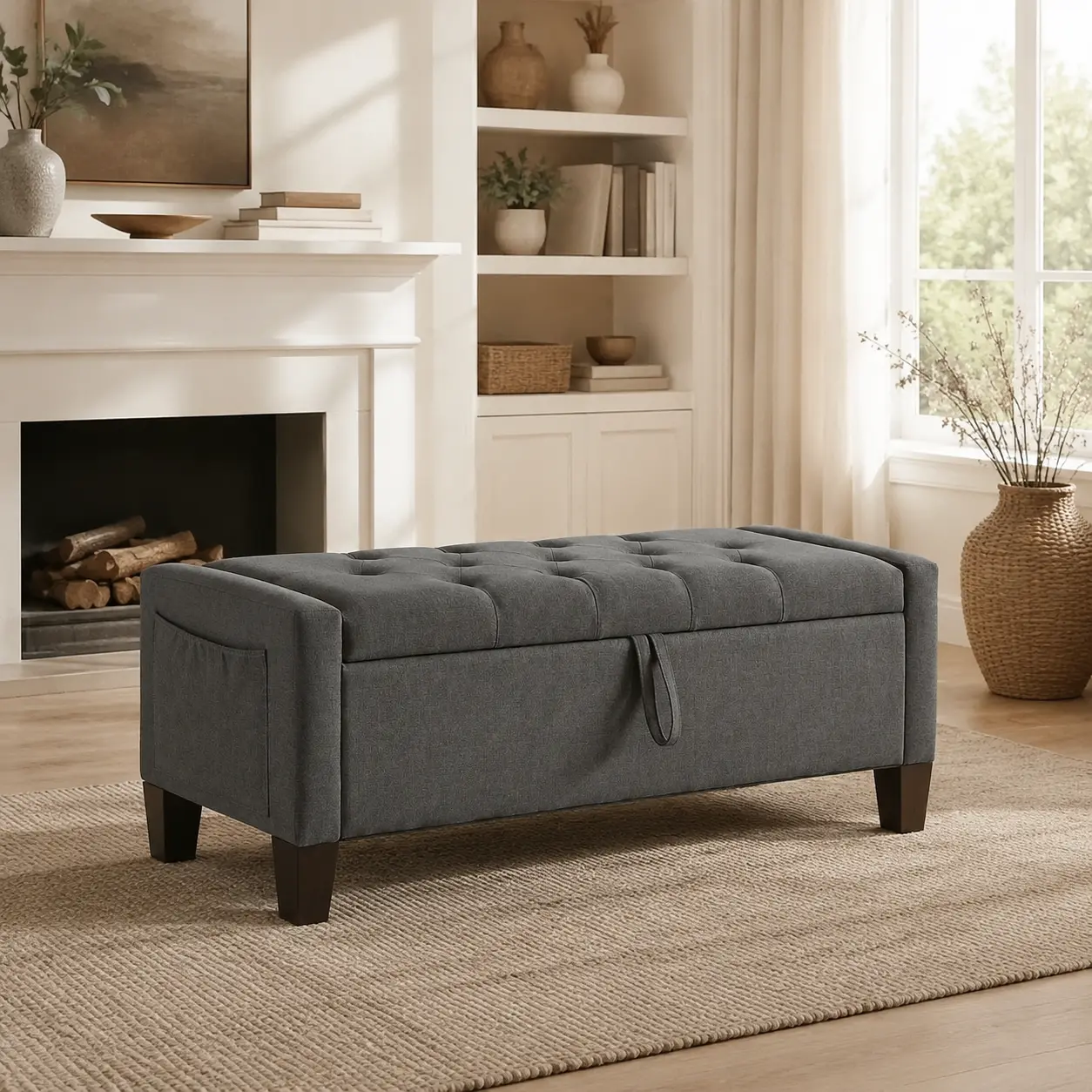 Littleox Ottoman with Storage, Storage Ottoman Bench with Safety Hinge 350 lbs Weight, Upholstered Entryway Bench with Seating for Bedroom, Living Room
