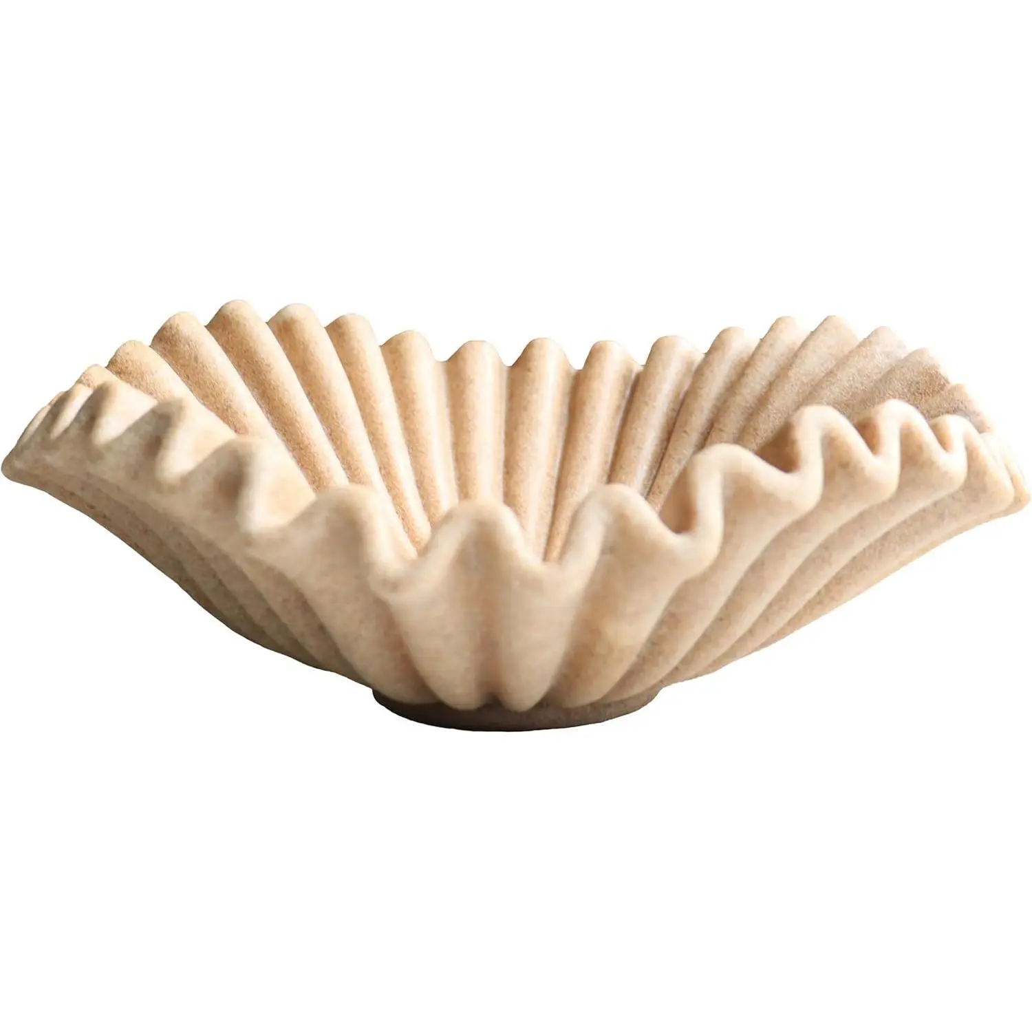 Large Handmade Fan Shaped Ruffle Decorative Bowl, Beige Artificial Stone, Stylish Key Bowl for Entry Table, Decorative Fruit Bowl for Kitchen Counter, Modern Home Decoration