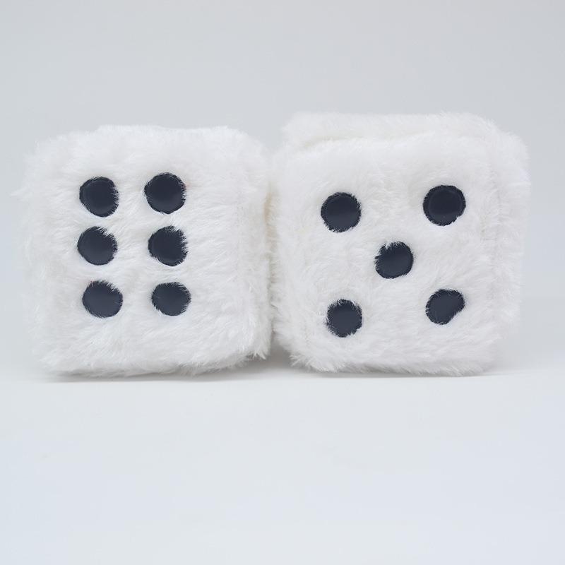 6cm long hair hot stamping dice plush toy cube pendant, rearview mirror pendant sieve