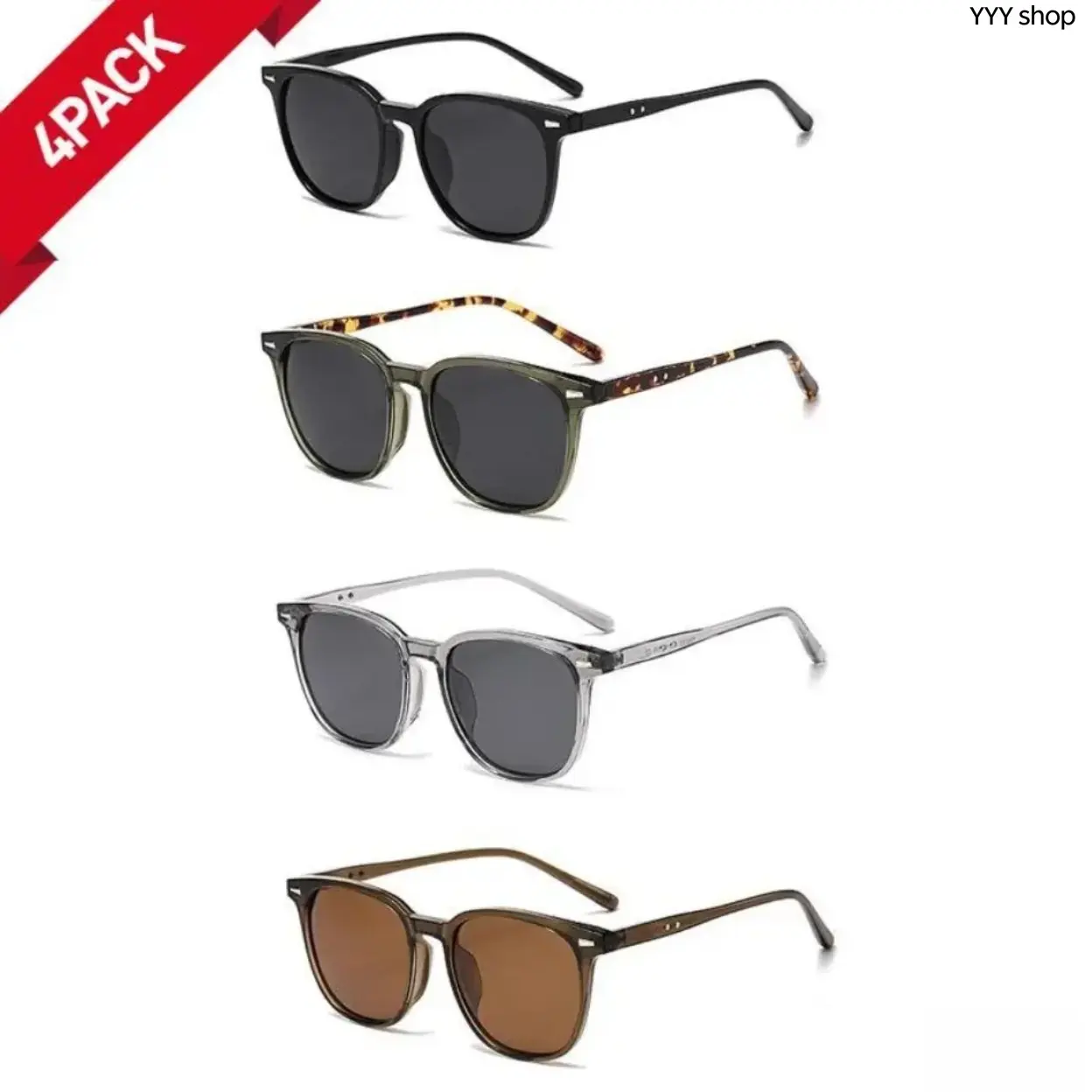 4-Pack Women Ultra Light Square Sports Sunglasses, Modern Trendy Face-Flattering Eyewear With Natural Tone Lenses, UV Protection Beach Friendly Shades, Fashion Accessory For Daily Outings, Summer Travel,summervibes