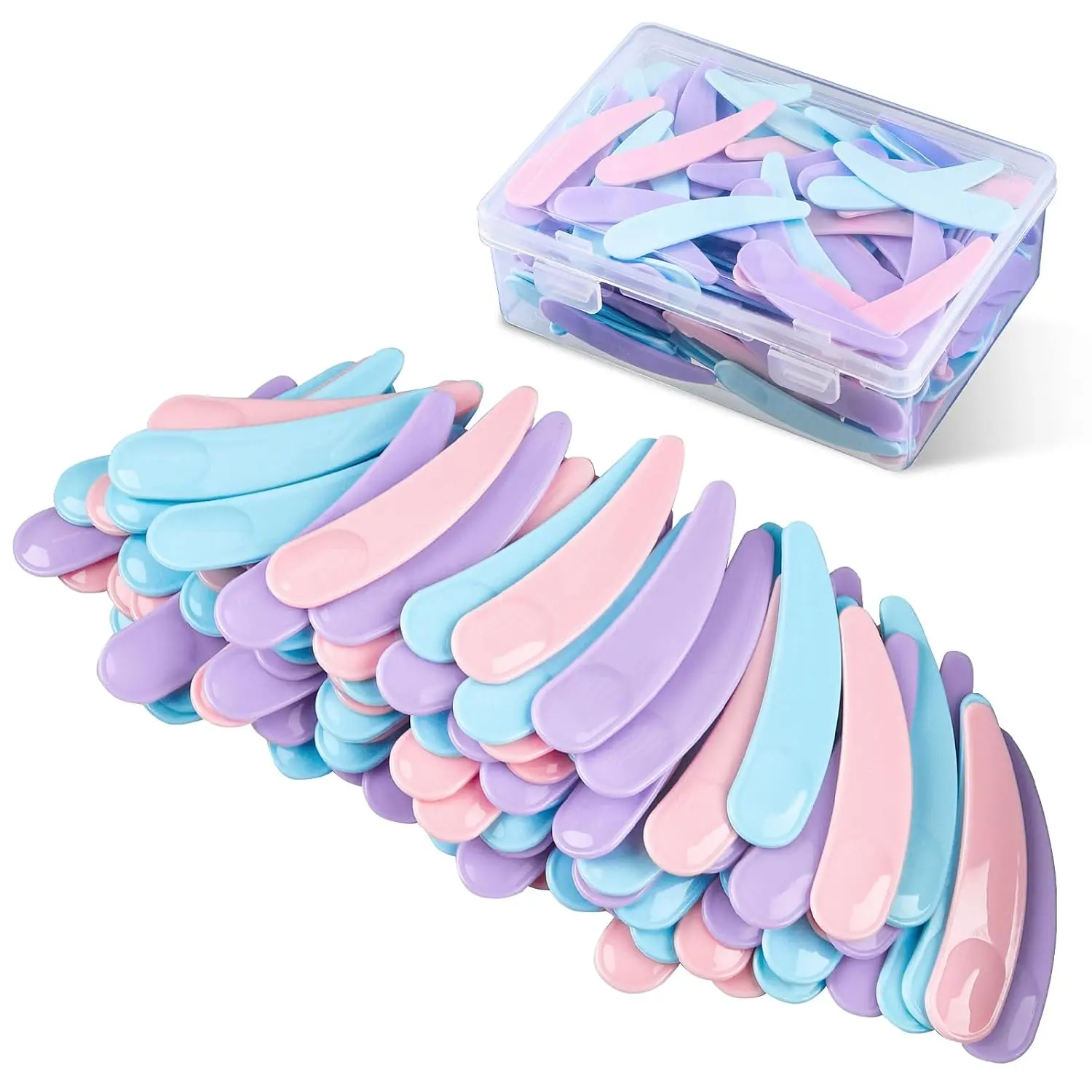 200pcs Small Disposable Cosmetic Mini Spatulas - 2.2x0.5 in PP Material Makeup Scoops with Lock Latch, Mess-Free for Mixing & Sampling, Multi-Colored with Storage Box, Plastic, Locklatchbox, Cosmetic Tools