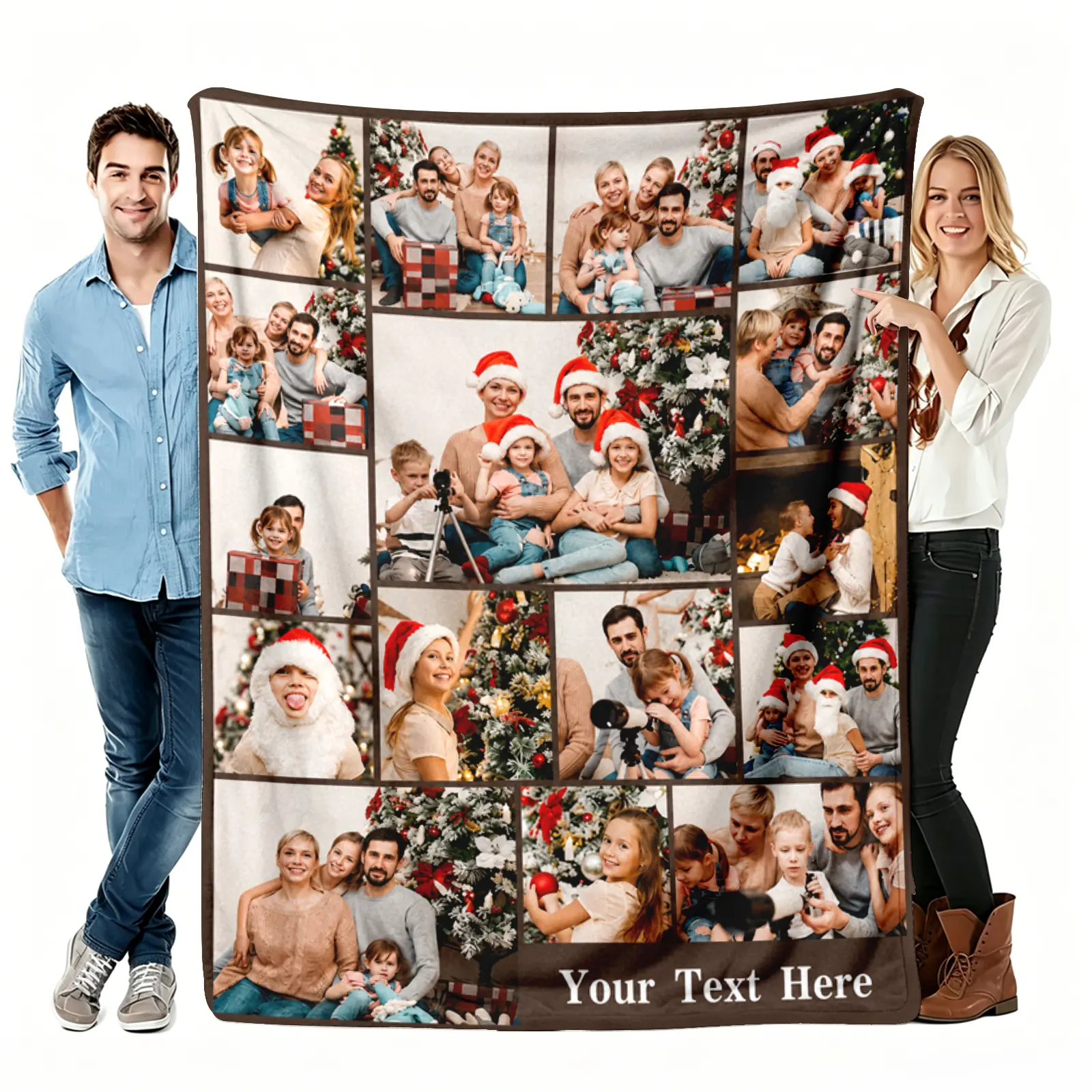 Custom Wrinkle-Resistant Modern Flannel Throw Blanket - Breathable, Durable PVC Fabric, Personal Print Options: 01-1 Photo/03-1 Photo + Text/16-Photo Modern Family Collage, Cozy Gift for Parents, Couch Decor Keepsake