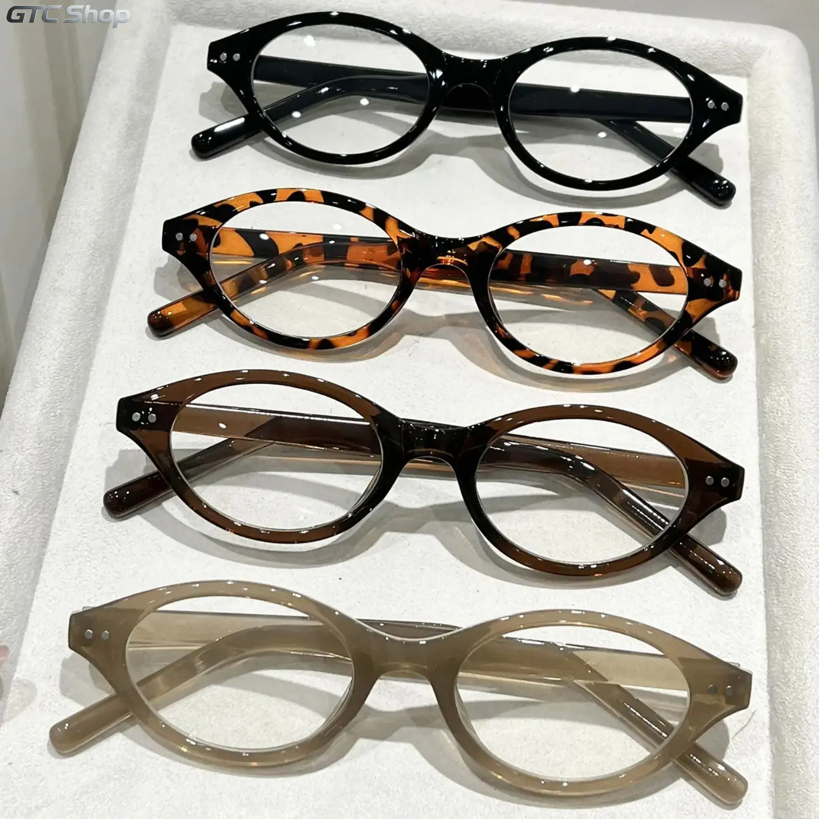 4 Pack Vintage Oval Full Rim Clear Lens Eyeglasses, Rivet Detail Non-Prescription Fashion Glasses for Men & Women, Lightweight Retro Eyewear for Daily Office Outfits & Streetwear