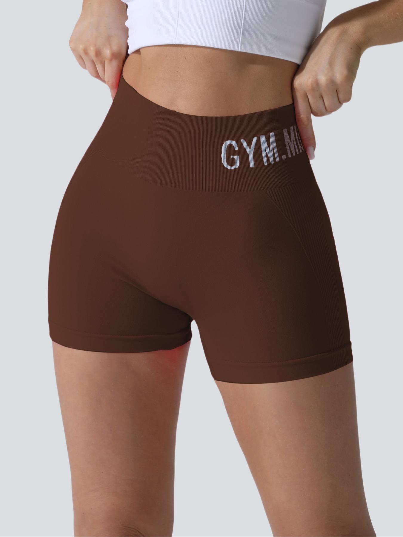 Women's Sporty Letter Print Shorts, Breathable Soft Comfortable Gym Yoga Running Tight Fit Summer Wear, Ladies Fitness Activewear