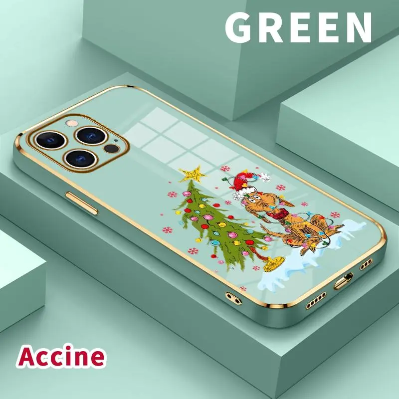 Metallic Electroplated Flexible TPU iPhone Case - Abrasion Resistance, Anti-Slip Bumper, Shockproof, Long-Lasting, Easy Swaps, Doggy Christmas Print Accessories Fits iPhone X,XR,XS Max,11,12,13,14 Plus,15 Pro Max,16,17,18 Mobile Device Cover