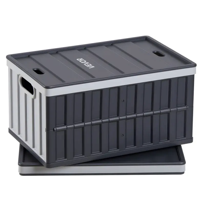 VEVOR Plastic Foldable Storage Boxes with Lids, 2-Pack 65L Stackable Containers with Handles, 84 lbs Capacity Per Bin, Heavy-Duty Household Items for Storage Organization