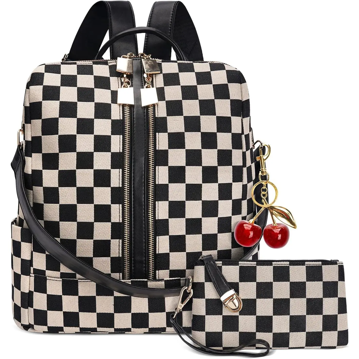 Checkered Backpack Purse for Women,  Pack Handbag,Fashion Everyday  Bag with Wallet