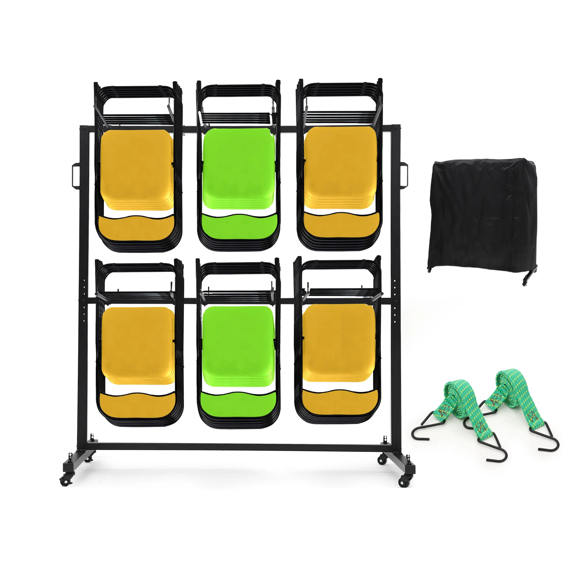 Commercial Folding Chair & Table Storage Cart – Heavy Duty Rolling Rack with Locking 360° Rubber Casters, Weatherproof Cover & Securing Straps, Holds Up to 84 Folding Chairs or 42 Chairs & 12 Tables, 800LB Capacity