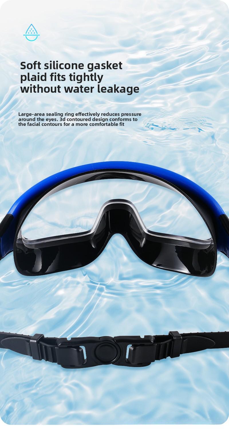 Adult swimming goggles with large frame, electroplated, transparent, waterproof, anti-fog, wide field of vision, unisex protective swimming goggles