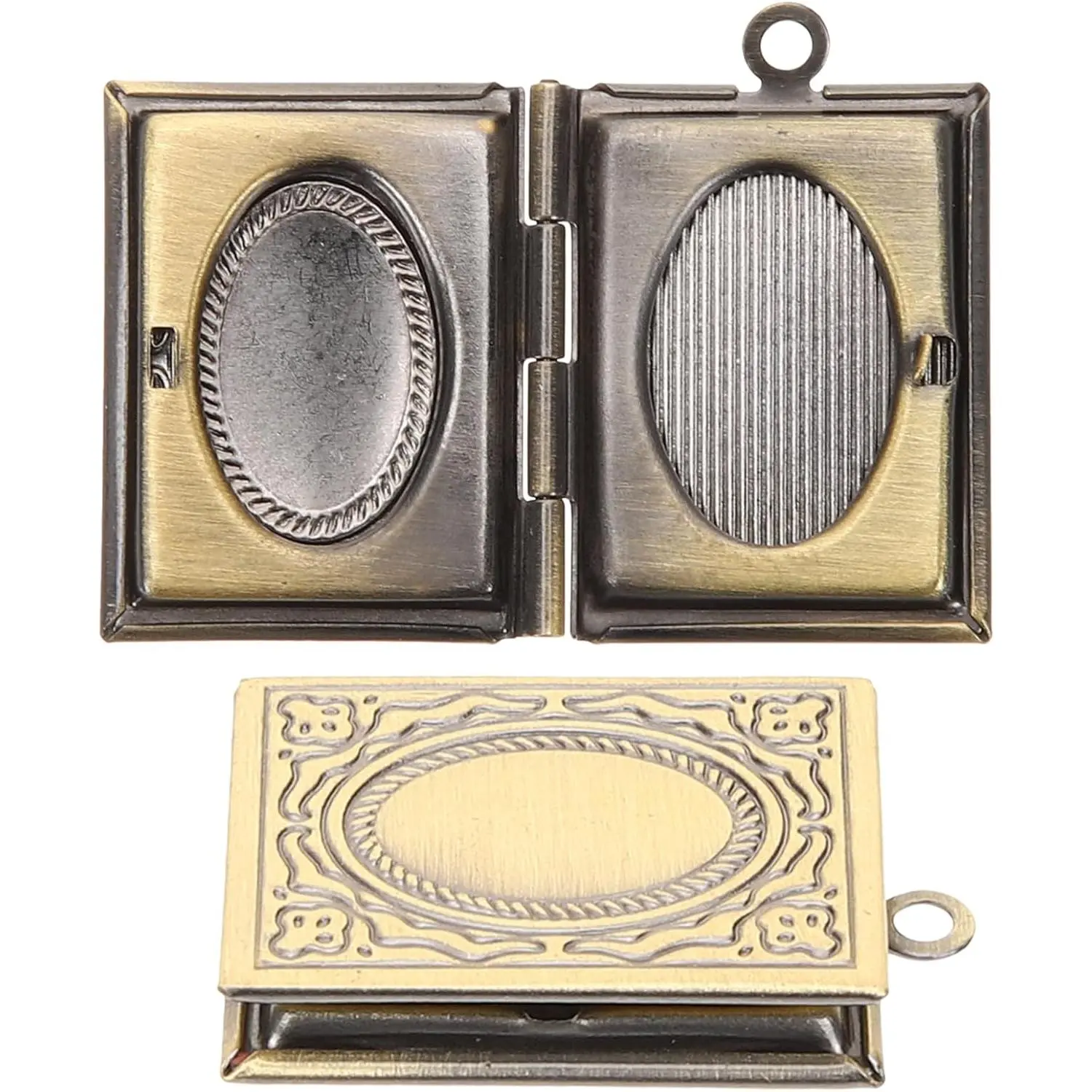 LIFKOME Unisex Vintage Rectangular Book-Shaped Compact Photo Locket Pendant, Photo Insert Charms for Necklace & Bracelet Jewelry Making (2 Pcs, 0.86x0.70x0.19 in), Easter Charm, Metal Body