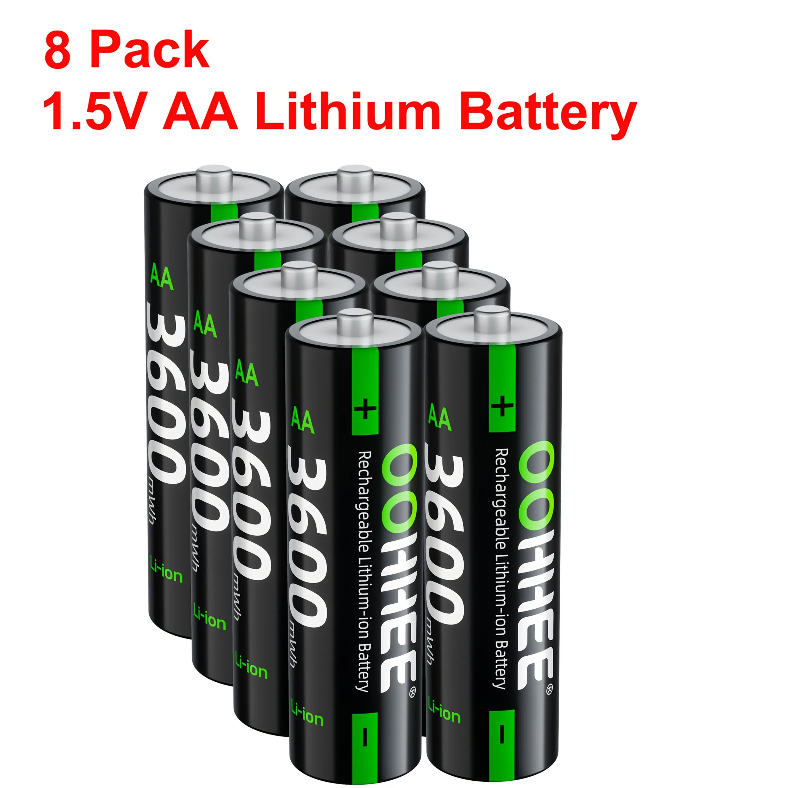 8 Pack OOHHEE 3600mWh 1.5V AA Rechargeable Lithium Battery for Daily Home And Office AA Electronic Devices Wireless Microphones, Alarms, Remote Controls, Calculators