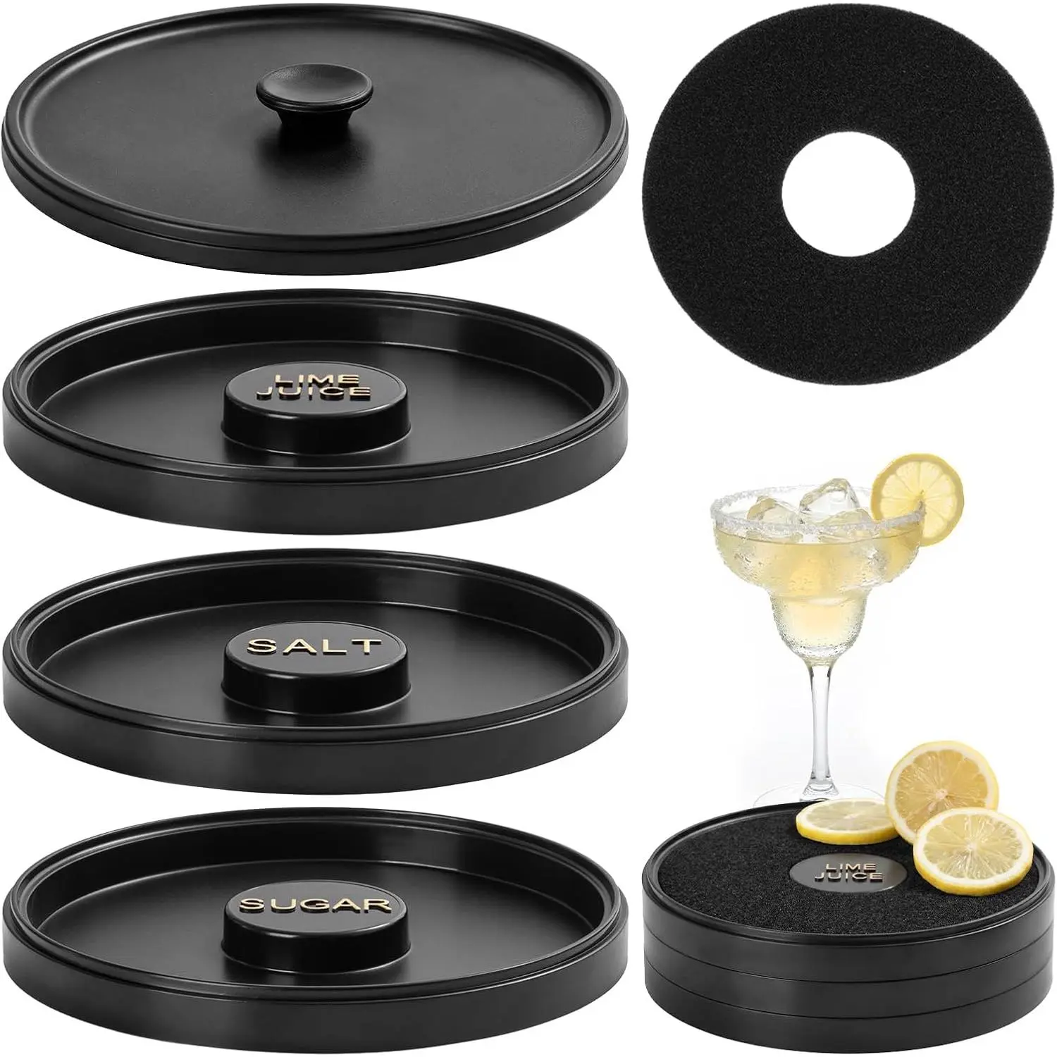 3 Tier Margarita Salt Rimmer Set with Lid, Stackable 3-Tier Glass Rimmer for , Salt & Sugar Rimmer for Margaritas, Bloody Marys & Micheladas,  Bar Accessories
