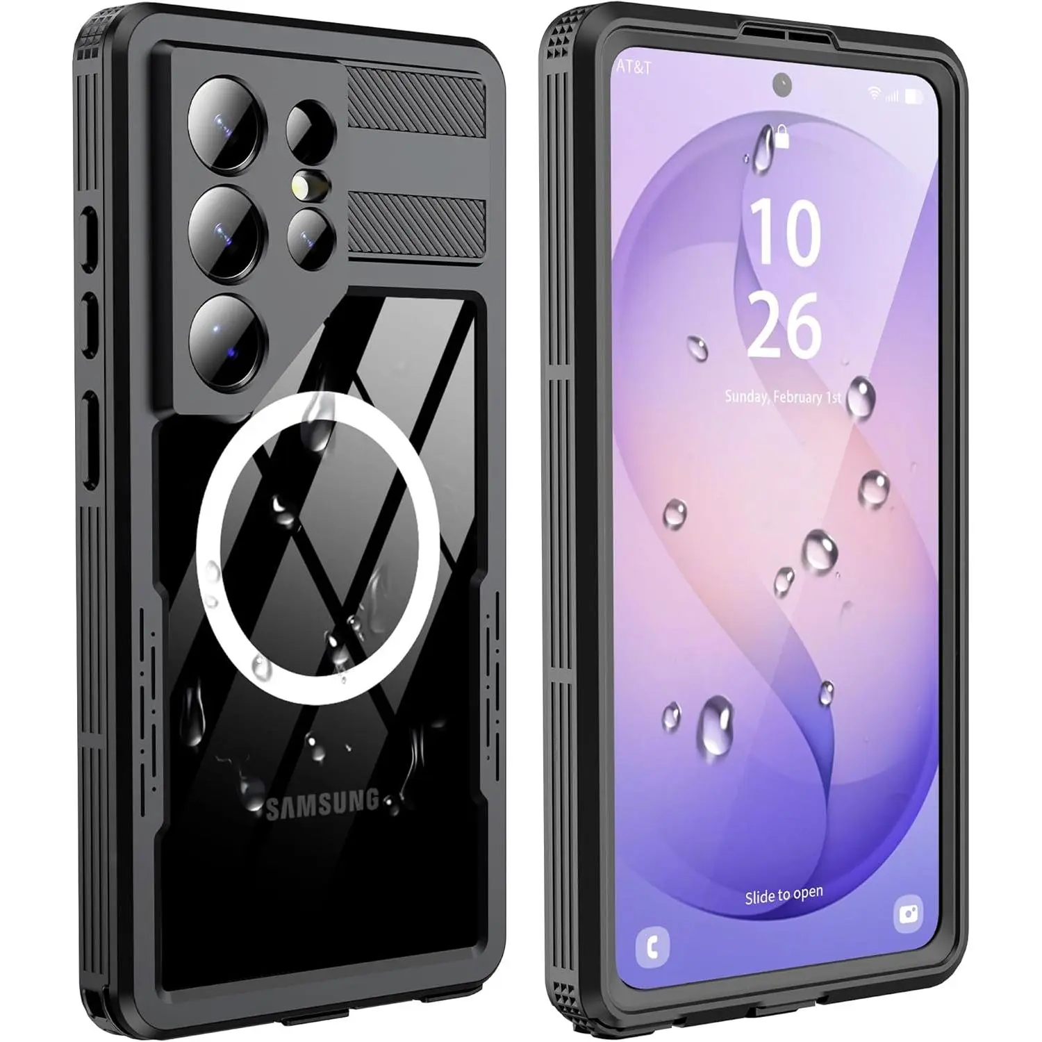 For Samsung Galaxy S26 Ultra Case Waterproof, S26 Ultra Case with Built-in Screen & Lens Protector, Shockproof Full Body Protection Phone Case, Compatible with MagSafe/Wireless Charging, Black