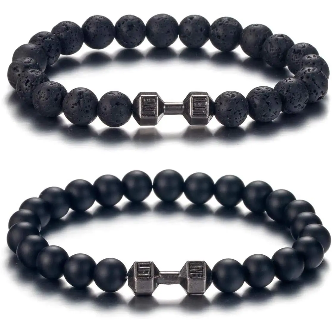 Black Charm Dumbbell Bracelets for Men Women  Stone Dumbbell Beads Bracelets Set Gifts