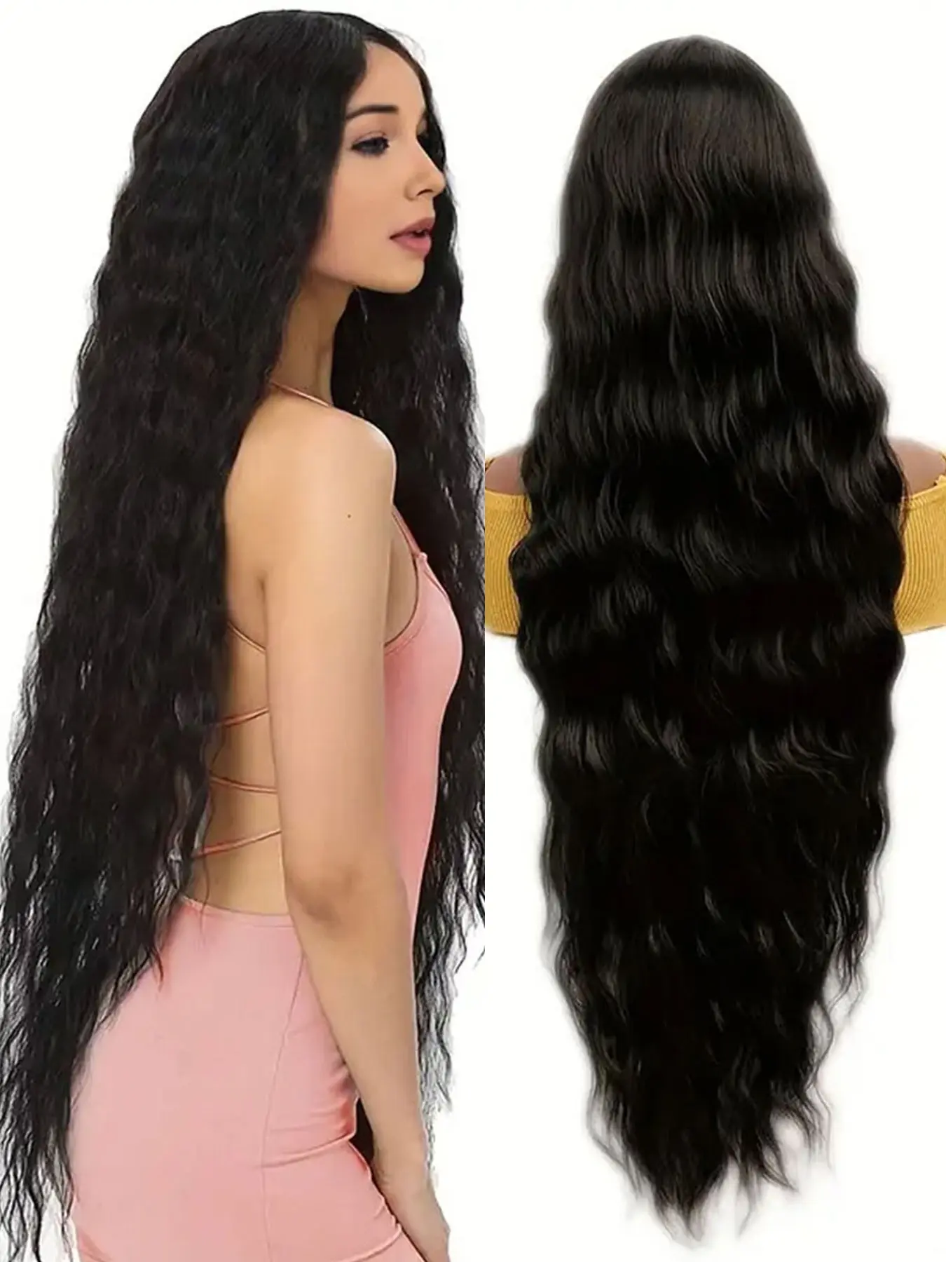 81.28cm Elegant Black Long Wavy Synthetic Wig for Women - Middle Part, High-Density, Long Curly Heat-Resistant Fiber, suitable for daily wear, parties, music festivals, carnivals, Christmas, Black Friday