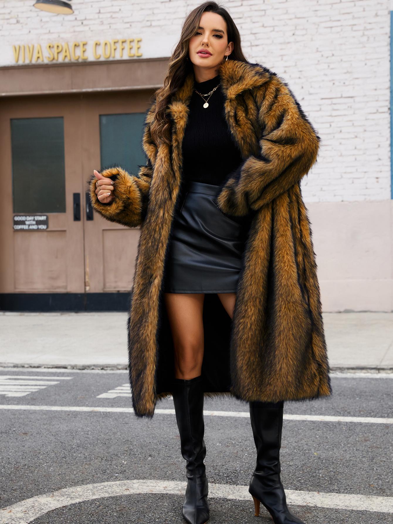 VVZ Women's Long-Length Warm Imitation Fur Fleece Coat for Fall and Winter Soft Cozy Full Coverage Design Womenswear Outerwear TikTokShopHolidayHaul Jackets